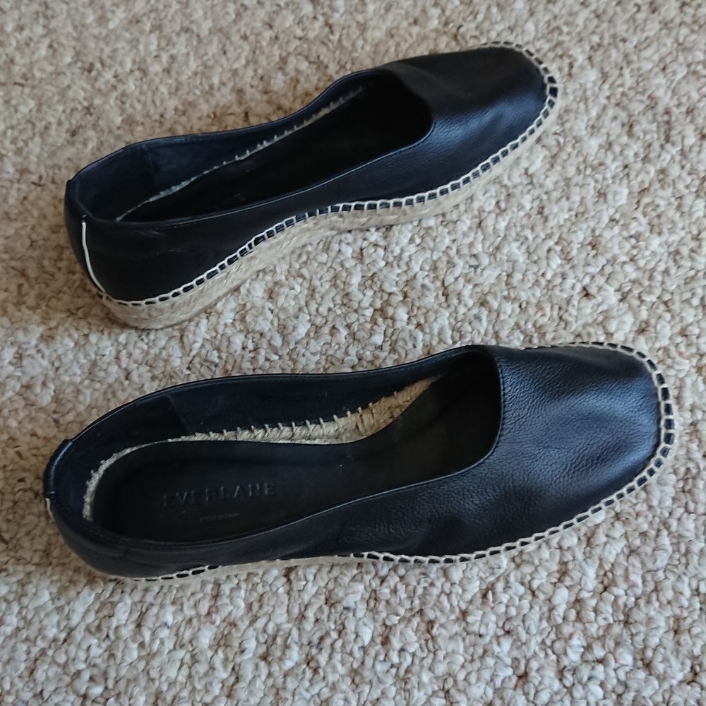 EVERLANE "The Espadrille" leather Shoe in Black Size 8